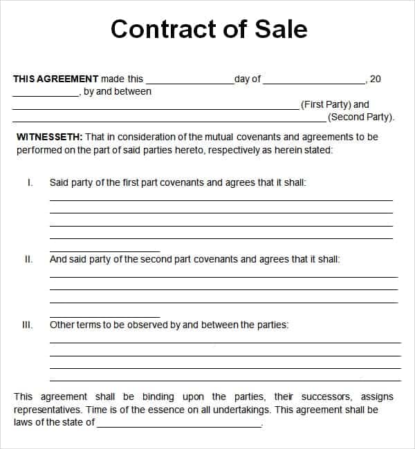 Sale Of Business Contract Template Free