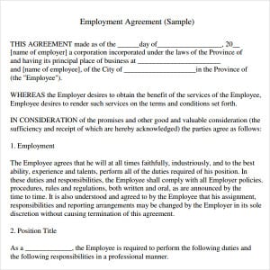 10+ Free Employment Agreement Templates – Word Excel Templates