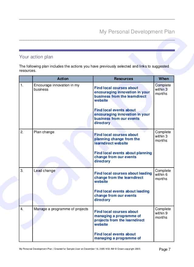 Free Personal Development Plan Template Word Printable Templates