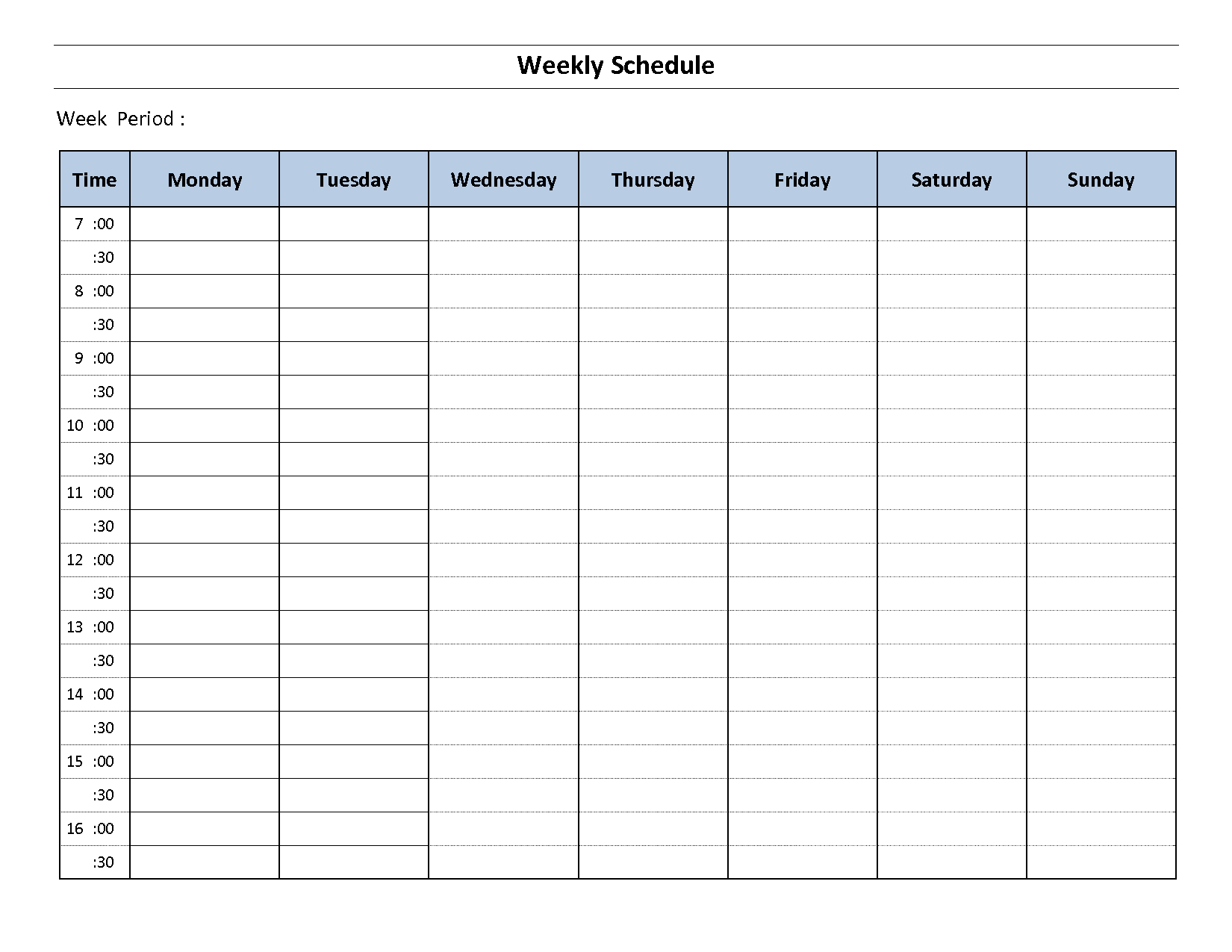 work schedule weekly template