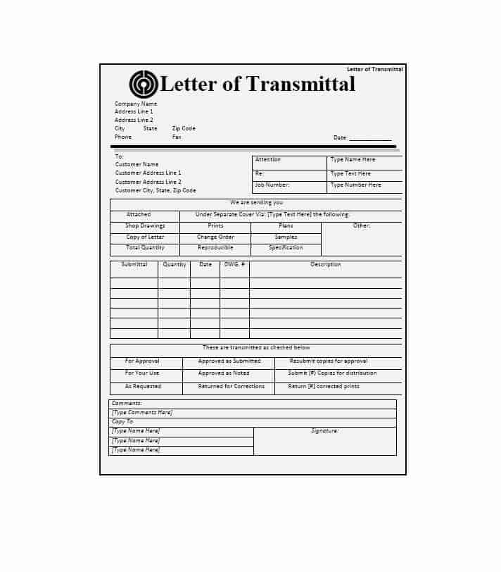 Transmittal Form Printable