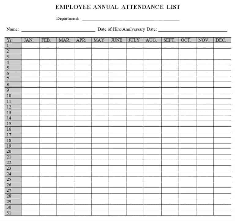 8+ FREE Layouts For Attendance List Templates – Word Excel Templates