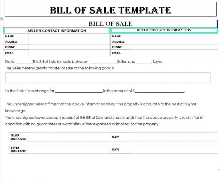 13+ Printable Bill of Sale Templates [WORD, EXCEL]