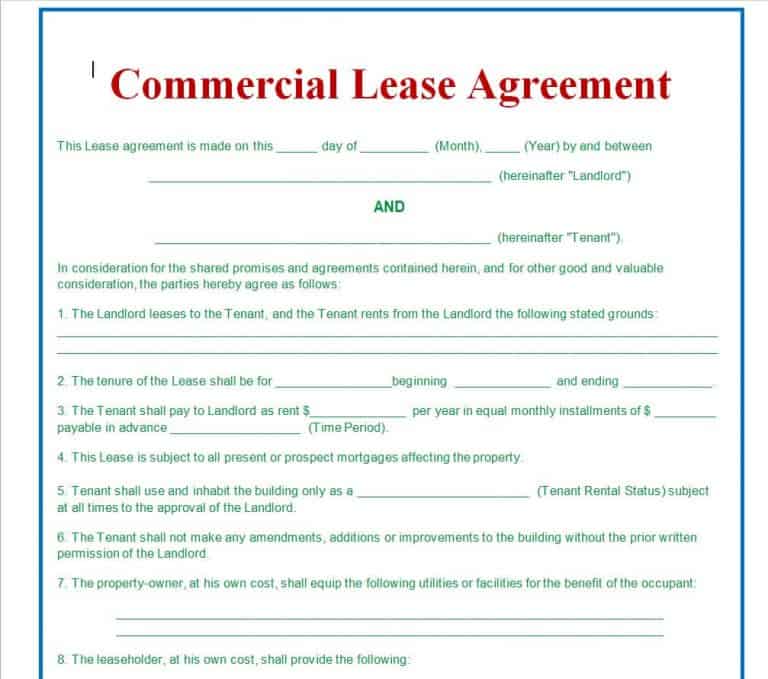 15 Sample Commercial Lease Agreement Templates in MS WORD