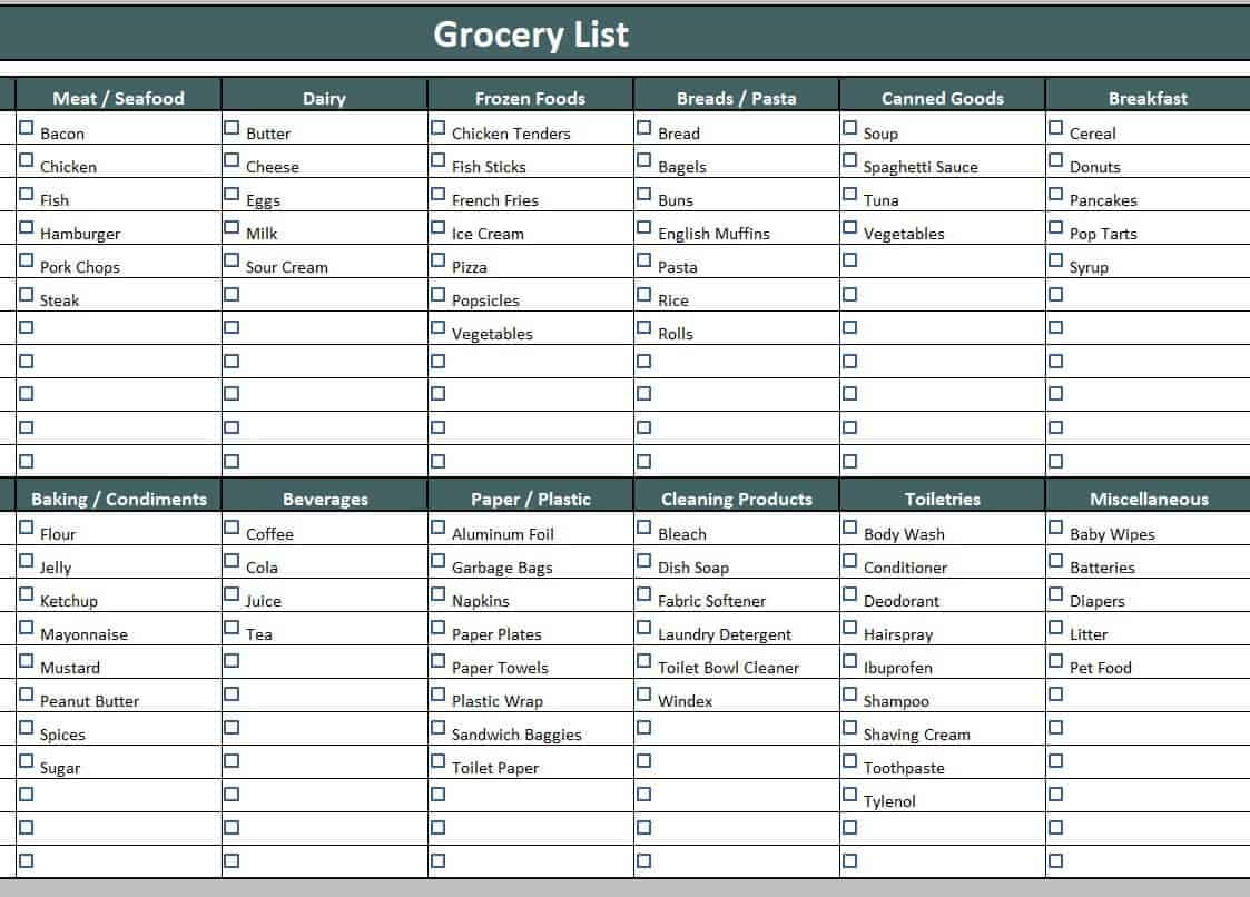 17 BEST Printable Grocery List Templates [WORD, EXCEL, PDF] – Word