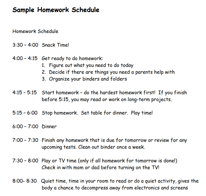 homework schedule template word