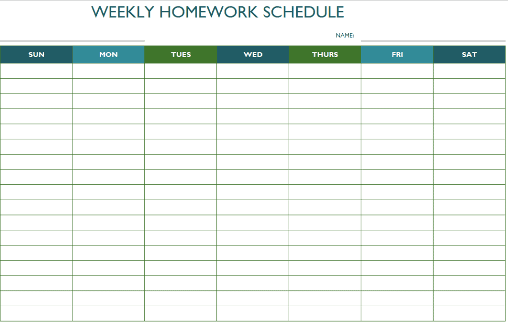 homework schedule template word