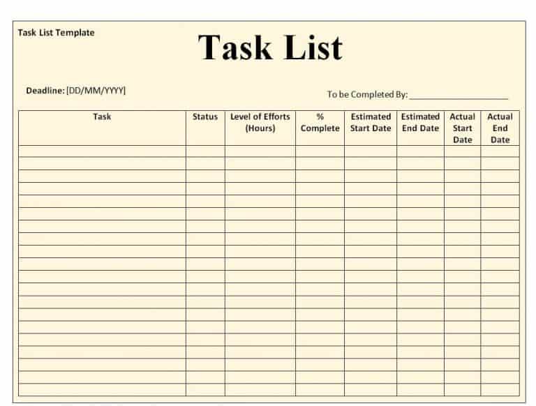 BEST 15+ Printable Task List Templates [EXCEL & WORD]